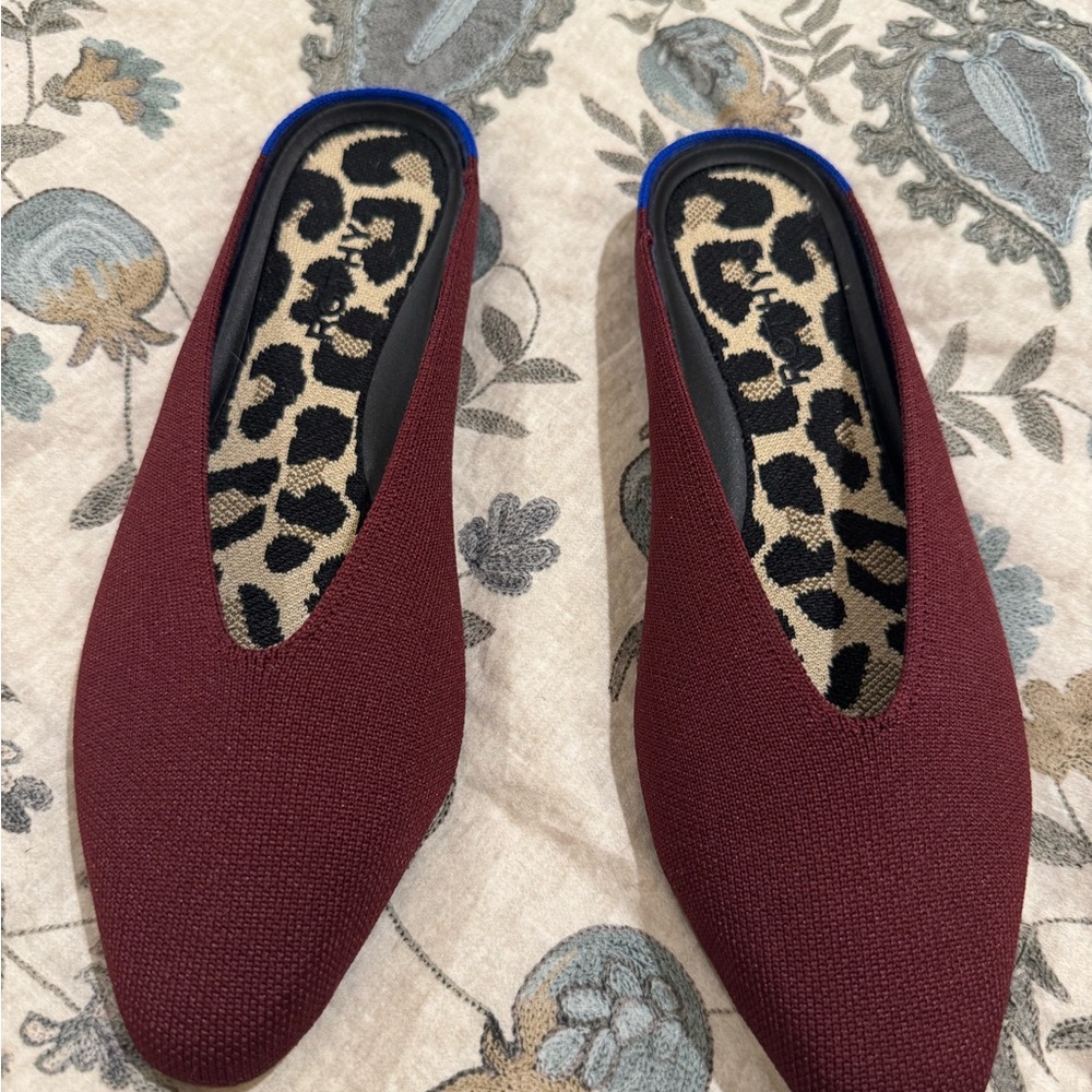 Rothy's purple/Burgundy Mules with Leopard Insole